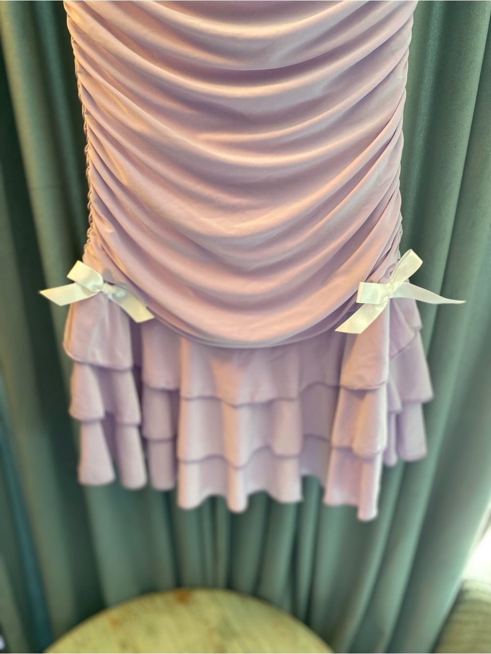 Lavender Ruffle Draped Strapless Dress - Picture 6 of 8